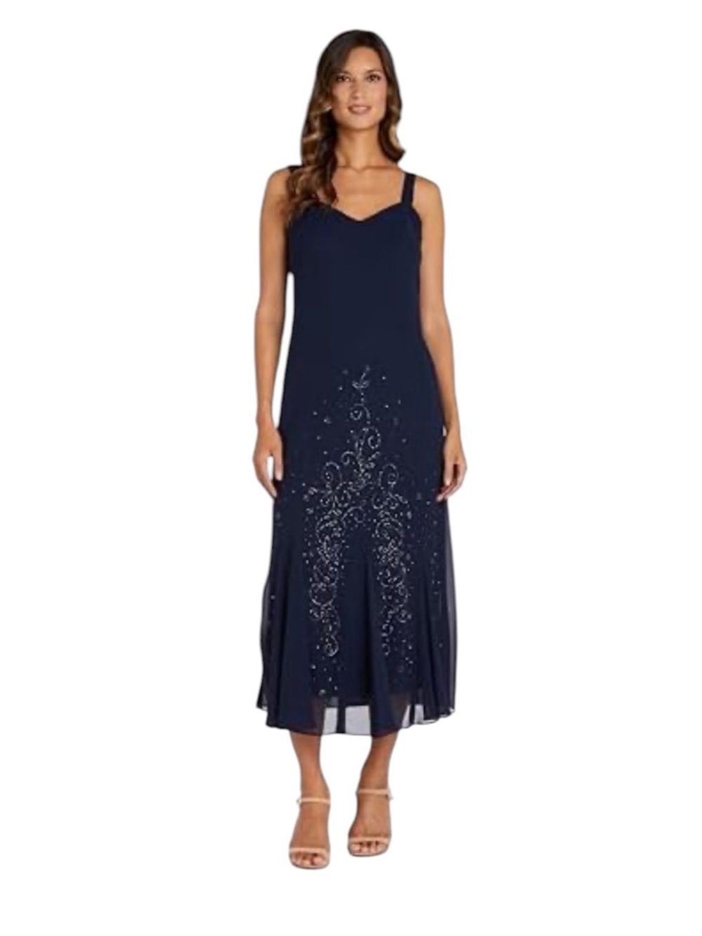 Vintage R&M Richards Maxi Dress Navy Blue Beaded Evening Special Occasion Party